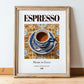 Espresso – Italian Coffee, Street Café Print, in wooden frame leaning on the floor
