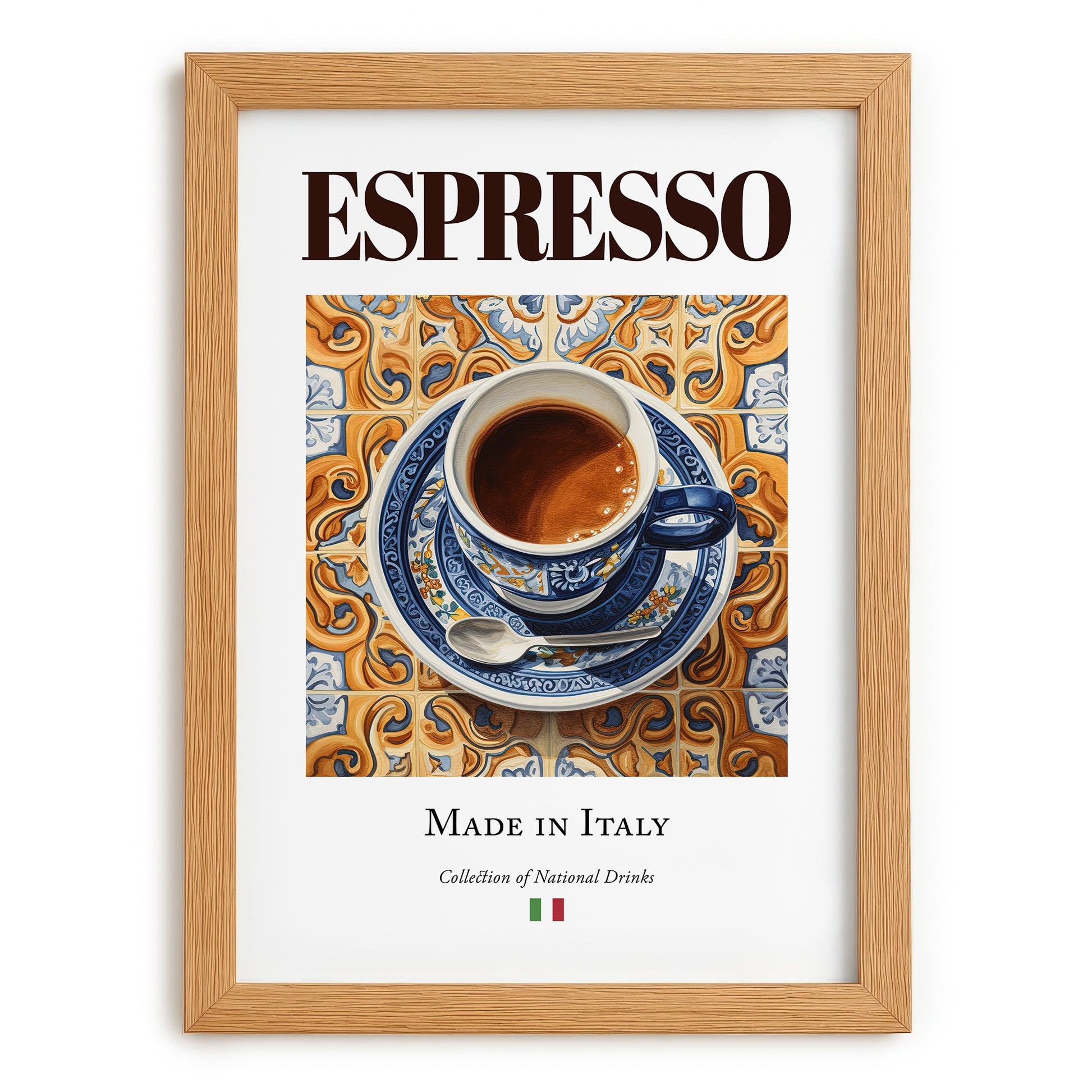 Espresso – Italian Coffee, Street Café Print, set in oak frame