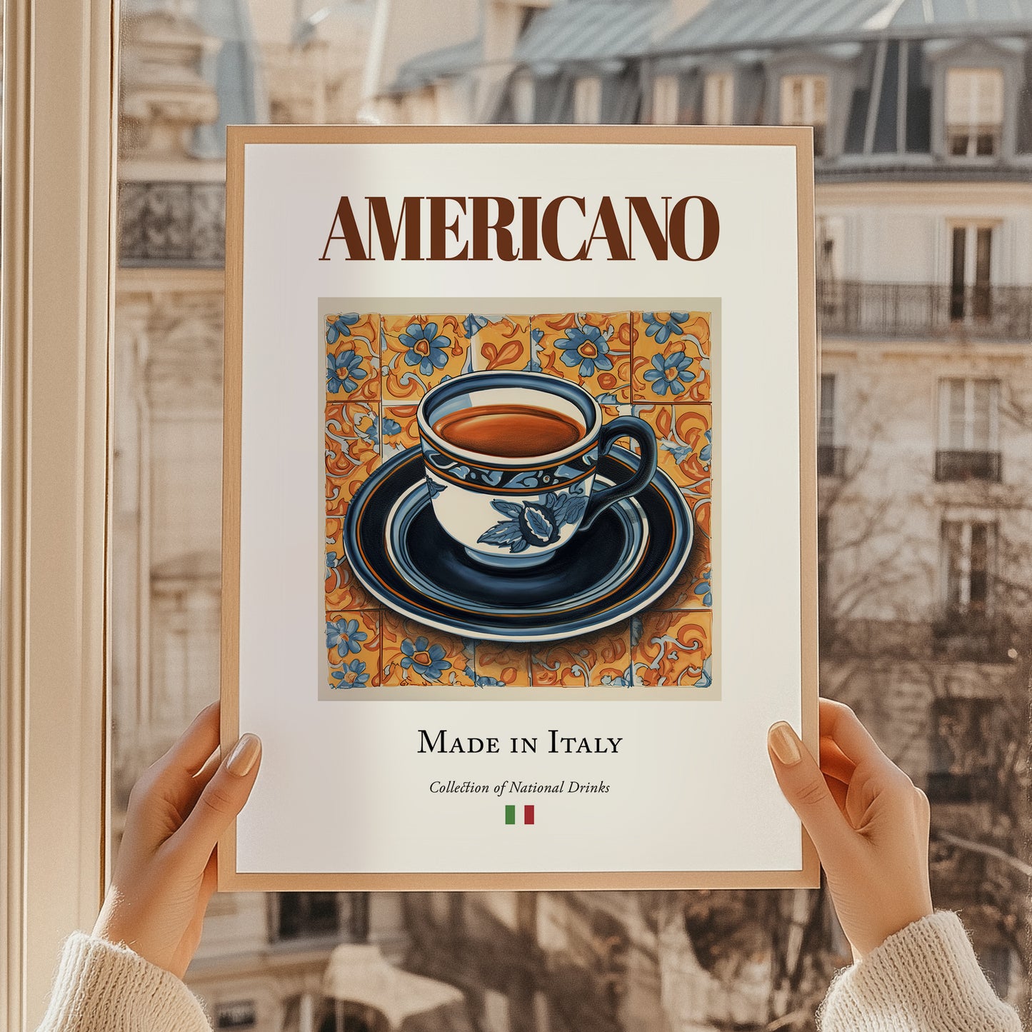 Americano – Italian Coffee, Street Café Illustration, styled in a charming Paris street view