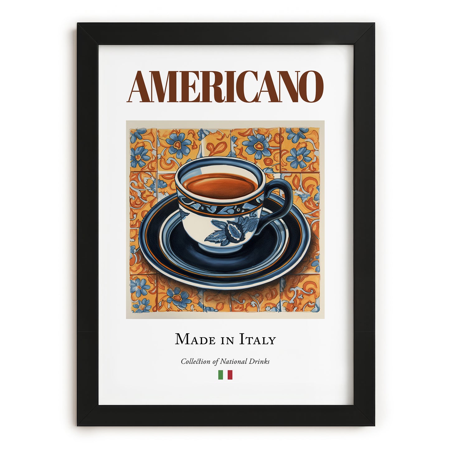 Americano – Italian Coffee, Street Café Illustration, in sleek black frame