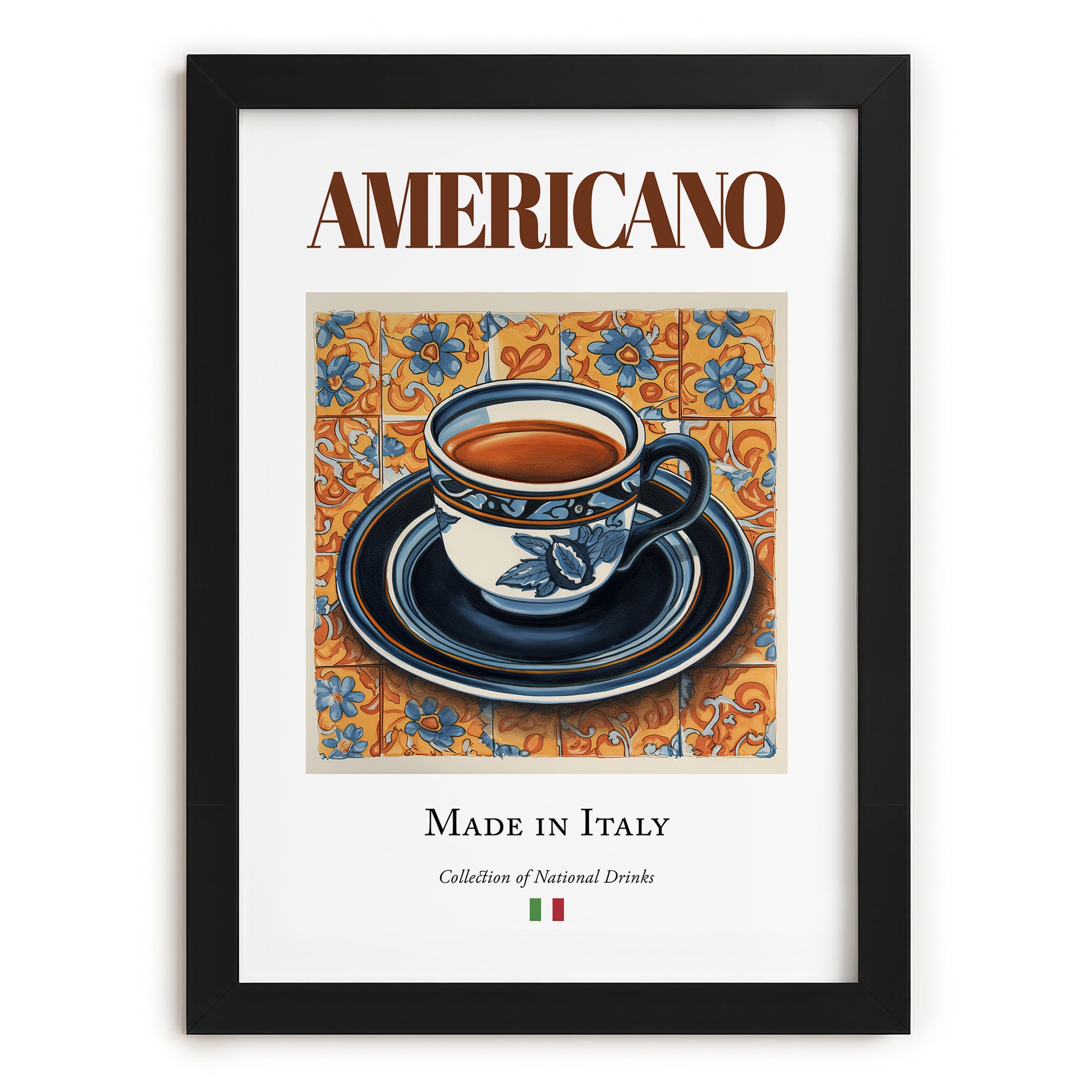 Americano – Italian Coffee, Street Café Illustration, in sleek black frame