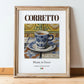 Corretto – Italian Coffee, Street Café Poster, in wooden frame leaning on the floor