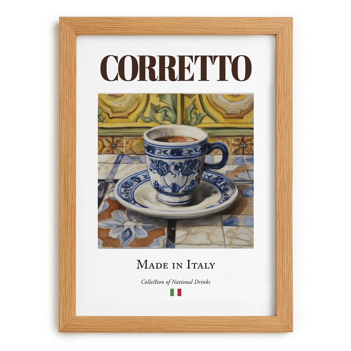 Corretto – Italian Coffee, Street Café Poster, set in oak frame