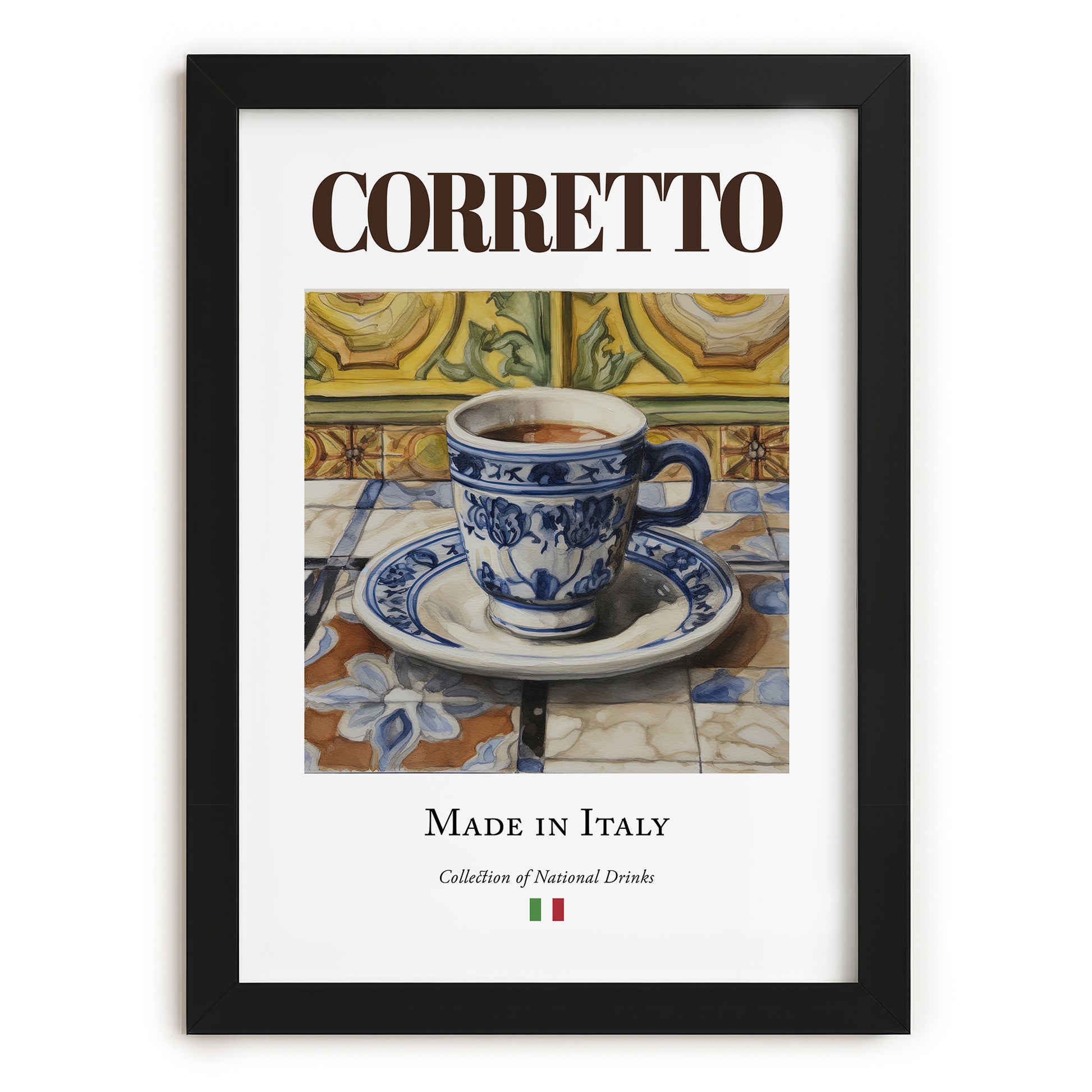 Corretto – Italian Coffee, Street Café Poster, in sleek black frame