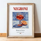 Negroni – Italian Cocktail Drink, Cocktail Lounge Poster, in wooden frame leaning on the floor