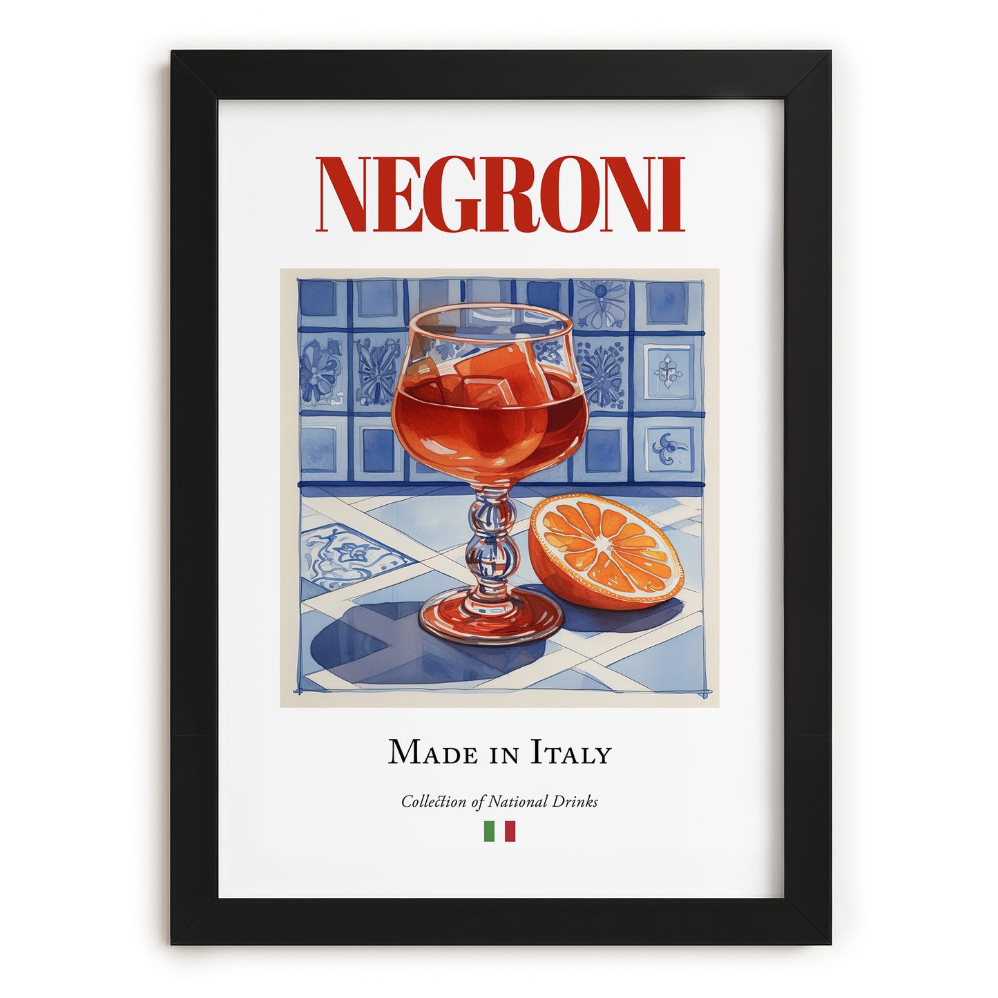 Negroni – Italian Cocktail Drink, Cocktail Lounge Poster, in sleek black frame