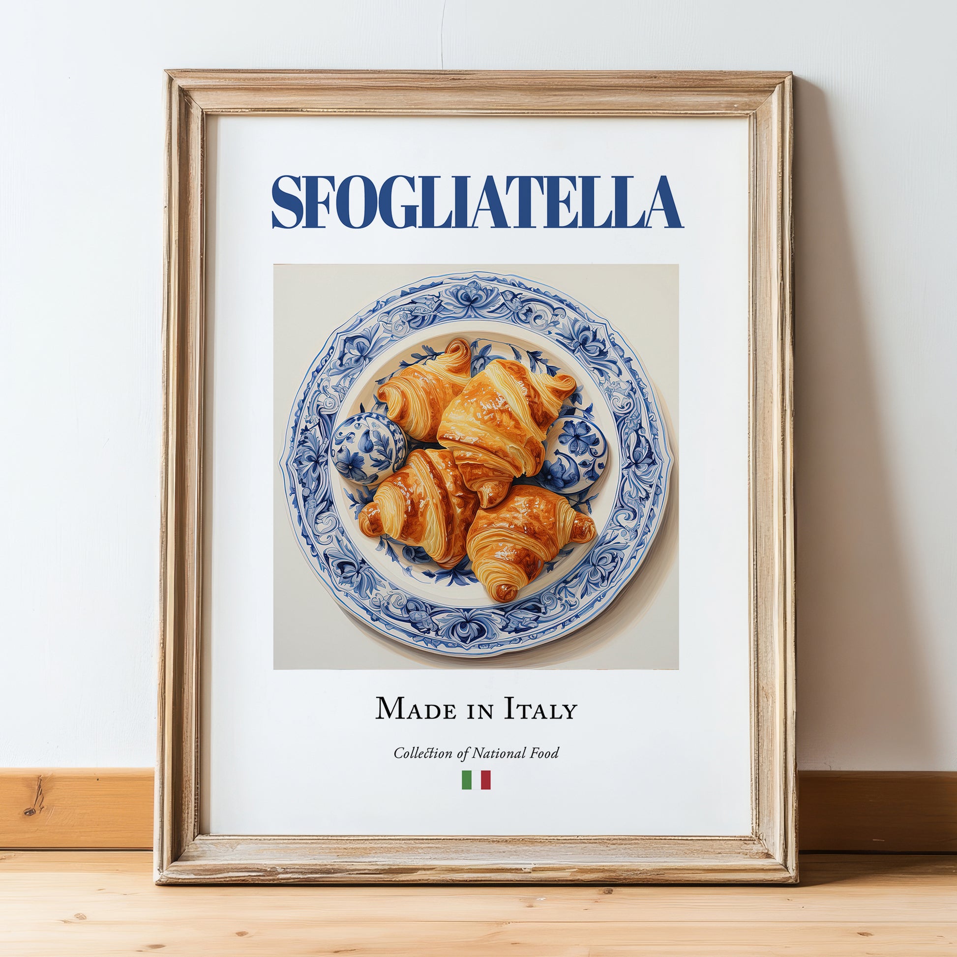 Sfogliatella – Italian Dessert Dish, Brasserie Wall Decor, in wooden frame leaning on the floor