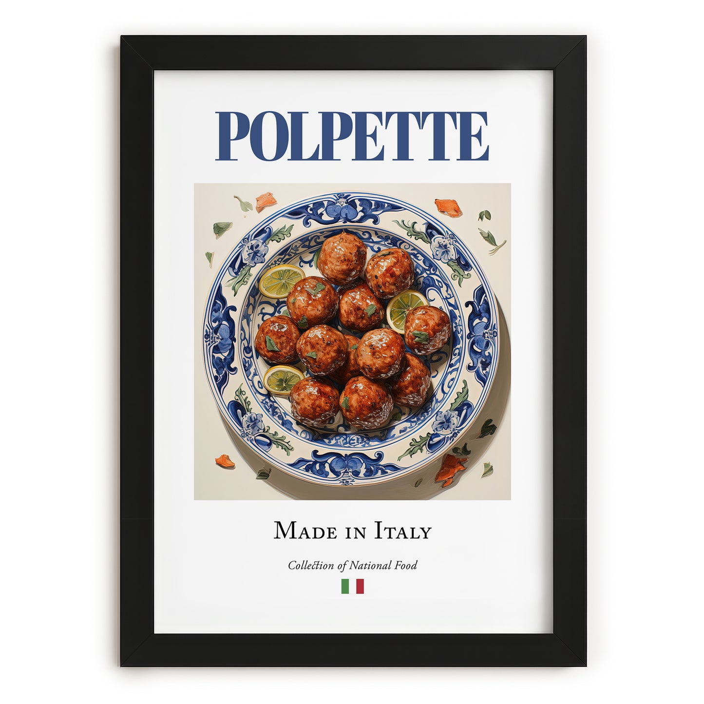 Polpette – Italian Meat Dish, Tavern Wall Decor, in sleek black frame