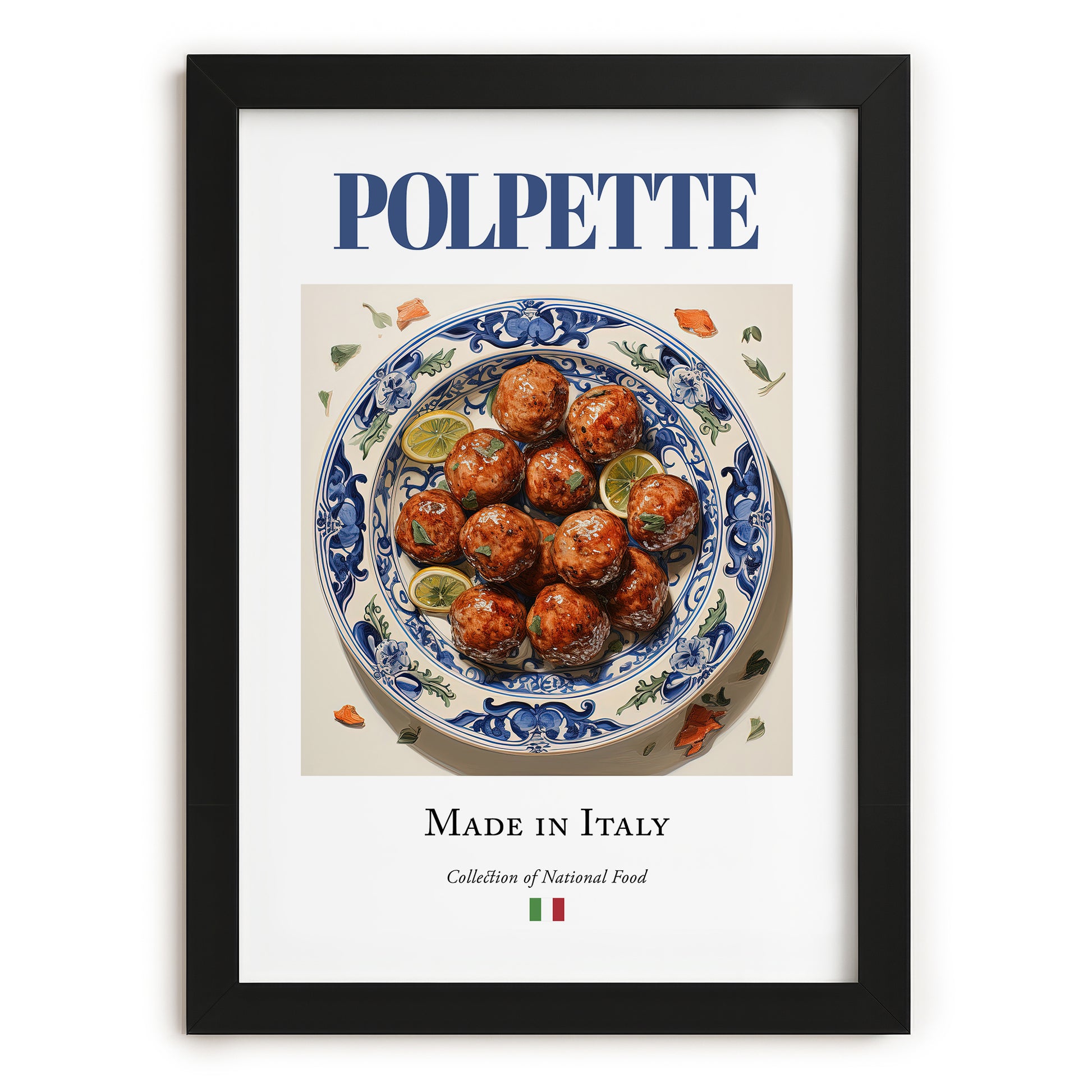 Polpette – Italian Meat Dish, Tavern Wall Decor, in sleek black frame