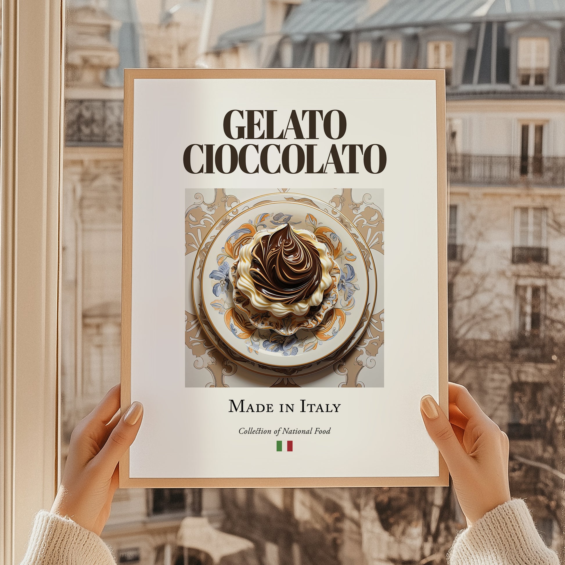 Gelato cioccolato – Italian Dessert Dish, Bistro Painting, styled in a charming Paris street view