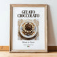 Gelato cioccolato – Italian Dessert Dish, Bistro Painting, in wooden frame leaning on the floor