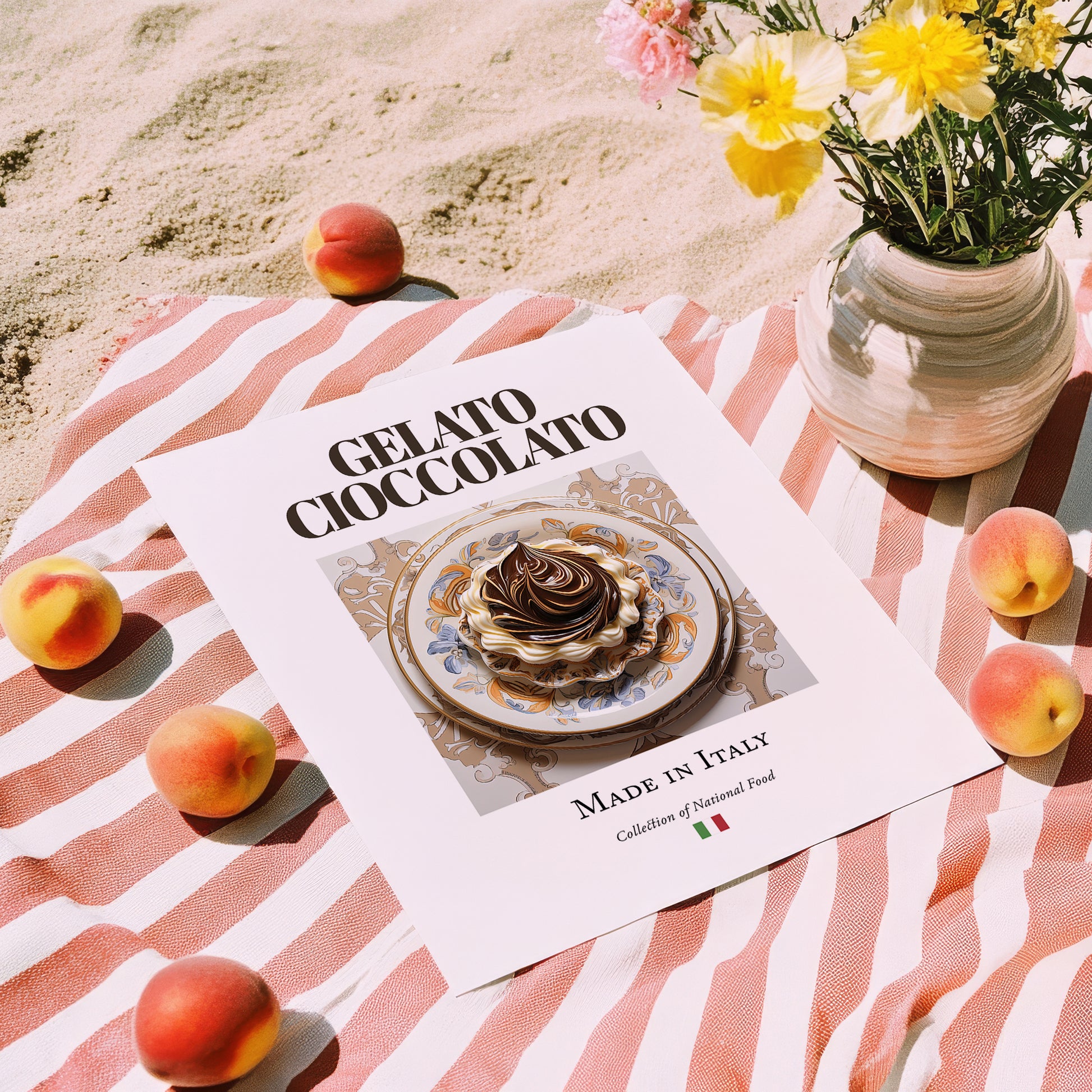 Gelato cioccolato – Italian Dessert Dish, Bistro Painting, unframed on coastal sand