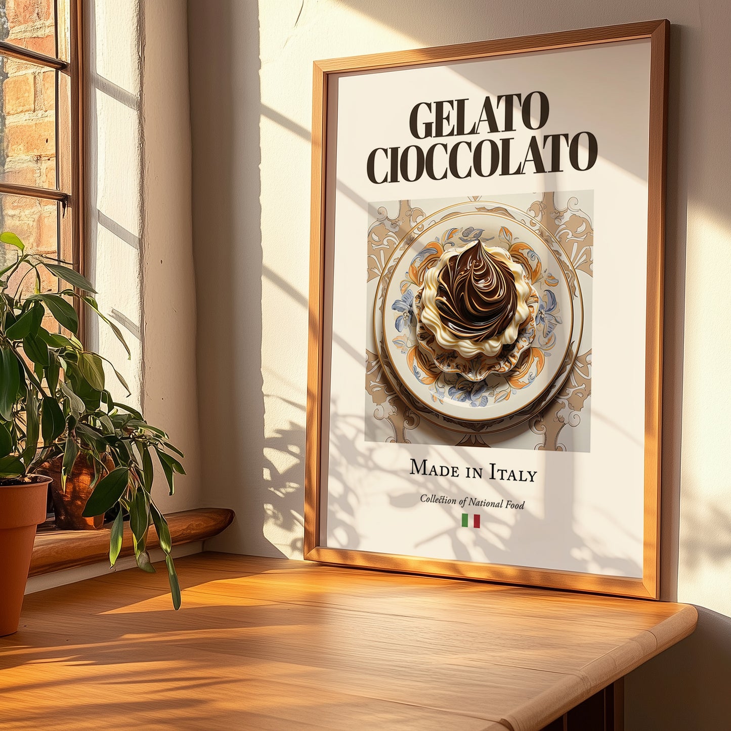 Gelato cioccolato – Italian Dessert Dish, Bistro Painting, no-text version framed in wood