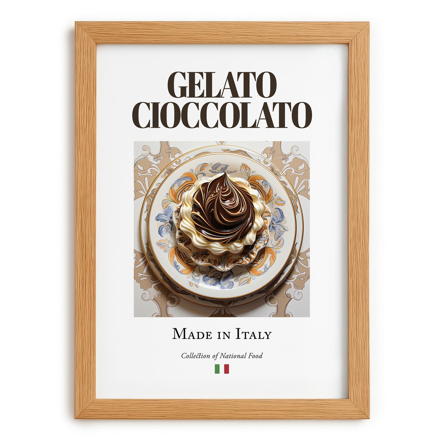 Gelato cioccolato – Italian Dessert Dish, Bistro Painting, set in oak frame
