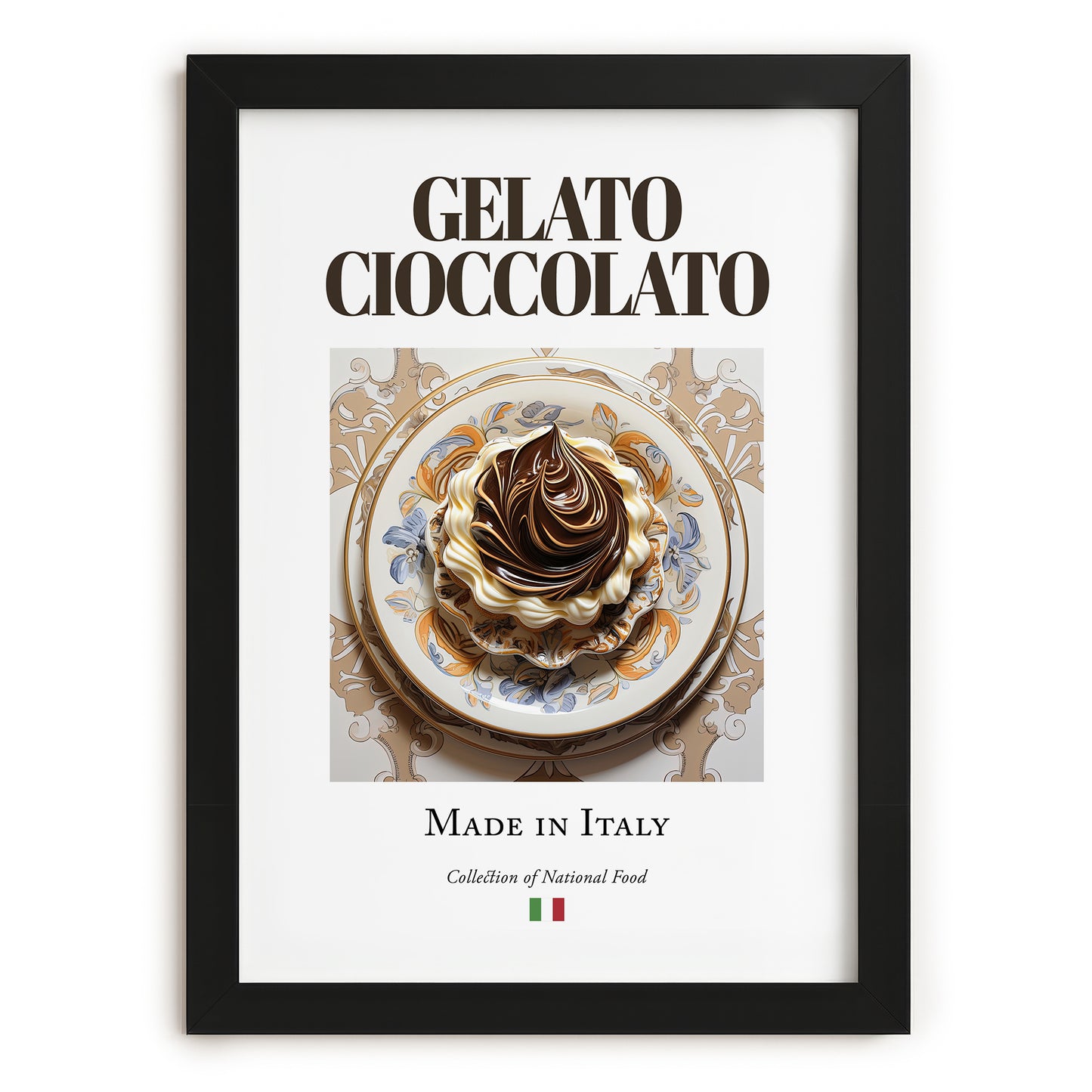 Gelato cioccolato – Italian Dessert Dish, Bistro Painting, in sleek black frame