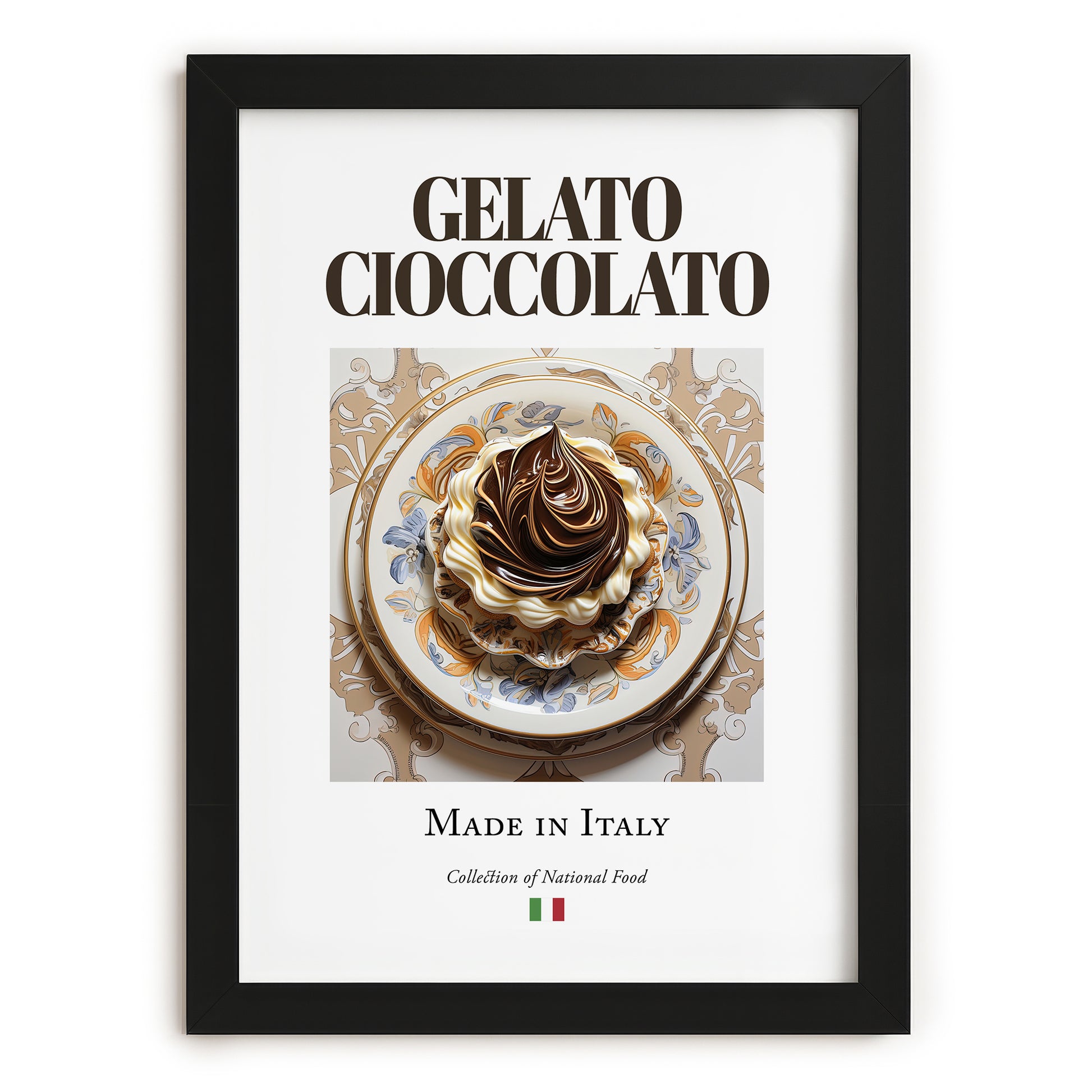 Gelato cioccolato – Italian Dessert Dish, Bistro Painting, in sleek black frame