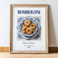 Bomboloni – Italian Dessert Dish, Tavern Print, in wooden frame leaning on the floor