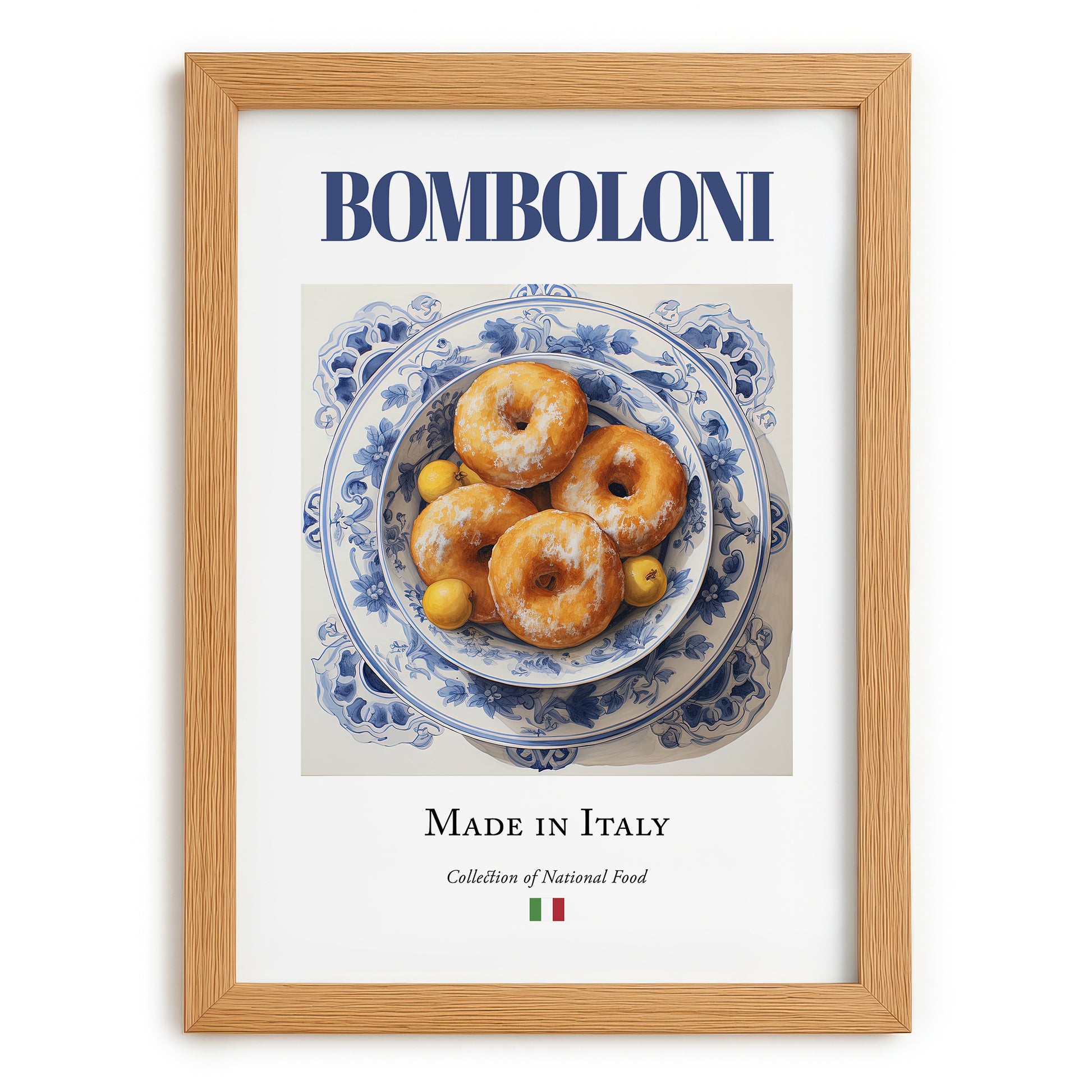 Bomboloni – Italian Dessert Dish, Tavern Print, set in oak frame