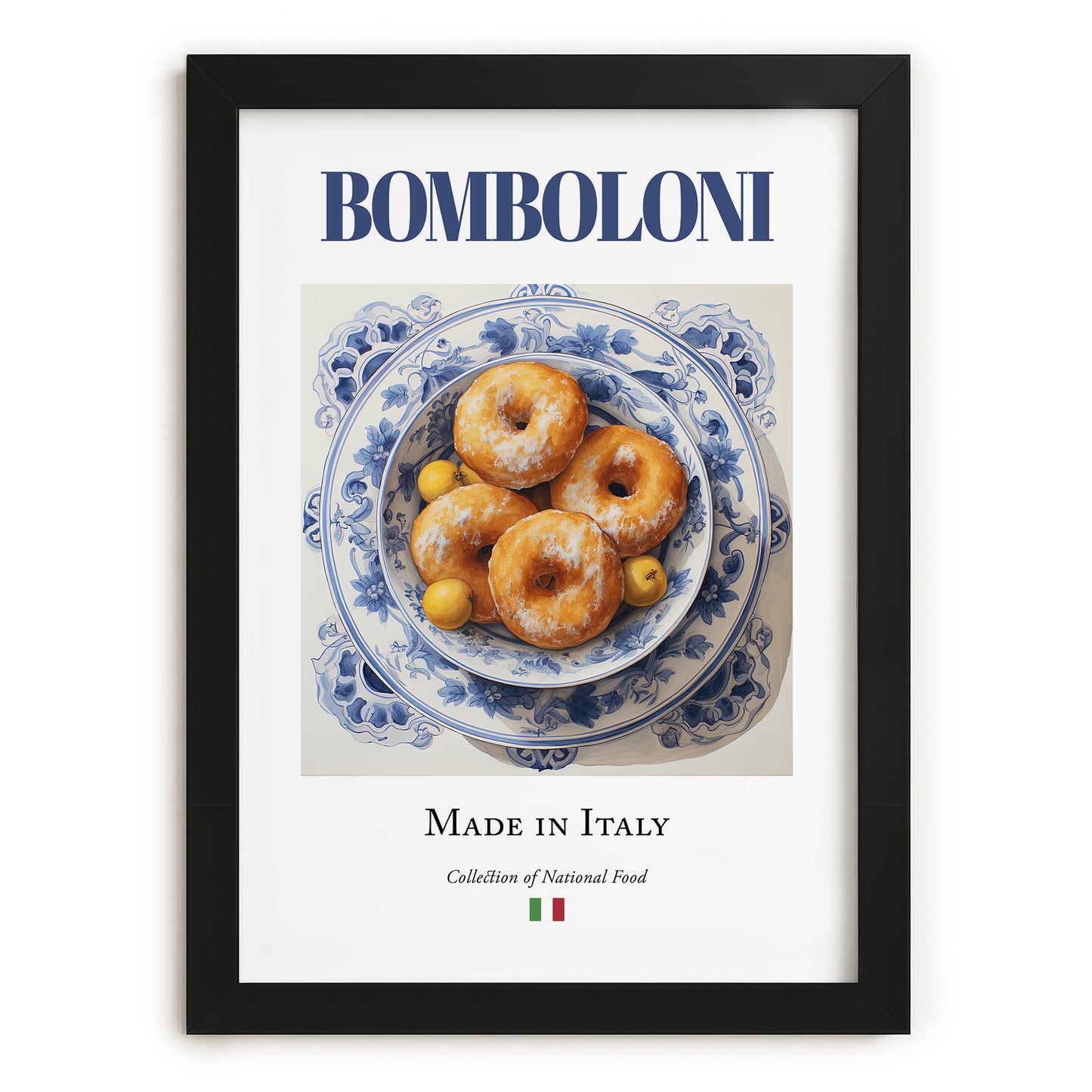 Bomboloni – Italian Dessert Dish, Tavern Print, in sleek black frame