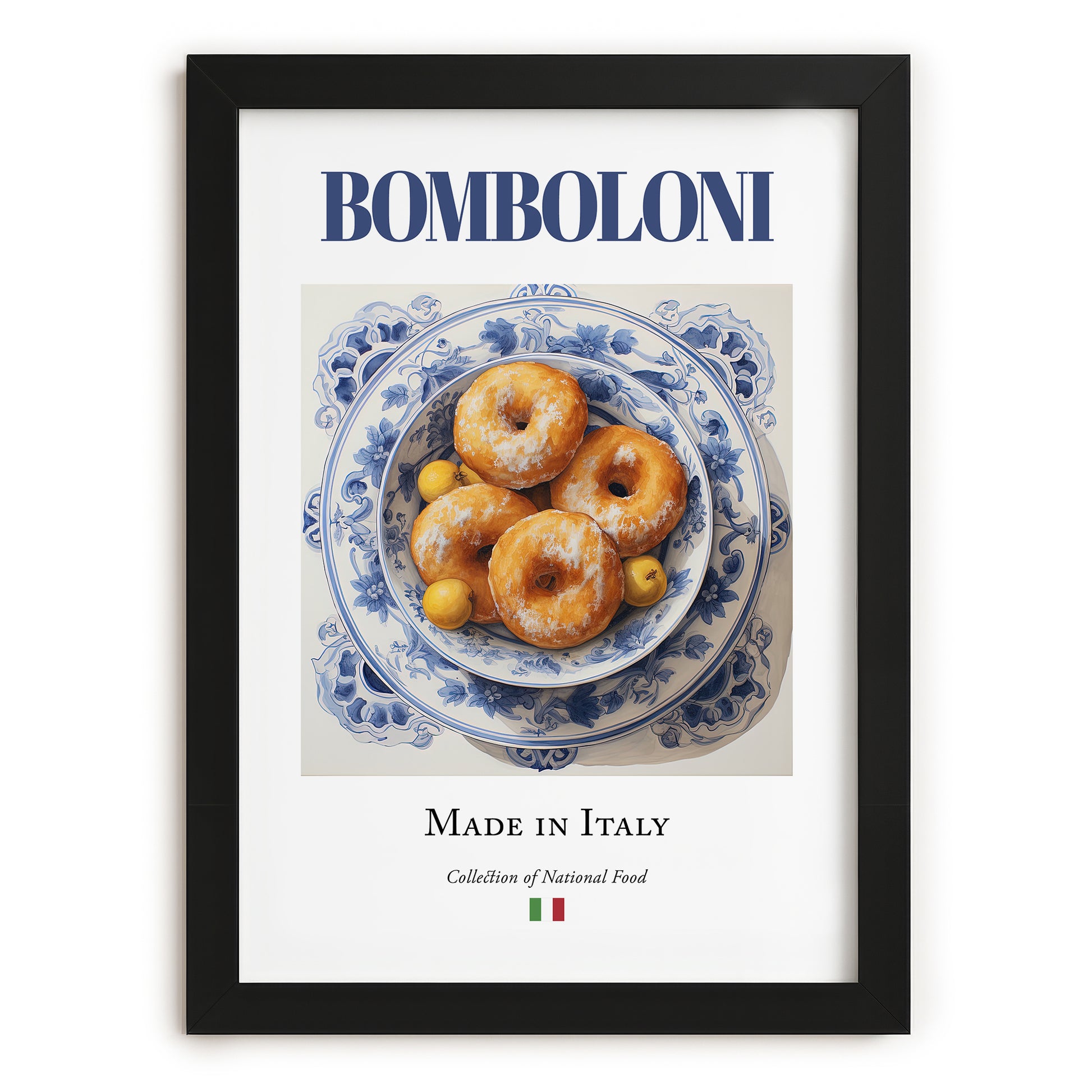 Bomboloni – Italian Dessert Dish, Tavern Print, in sleek black frame