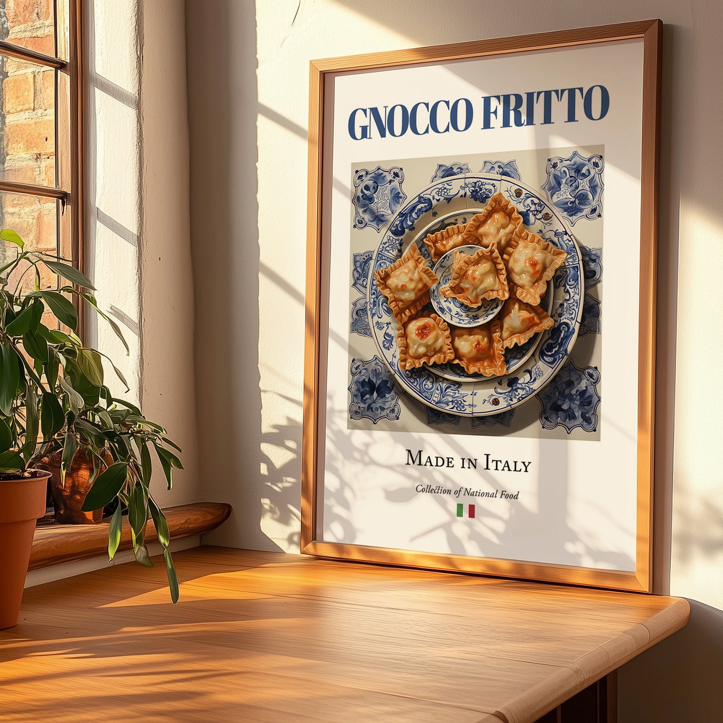 Gnocco fritto – Italian Dish, Restaurant Wall Art, no-text version framed in wood