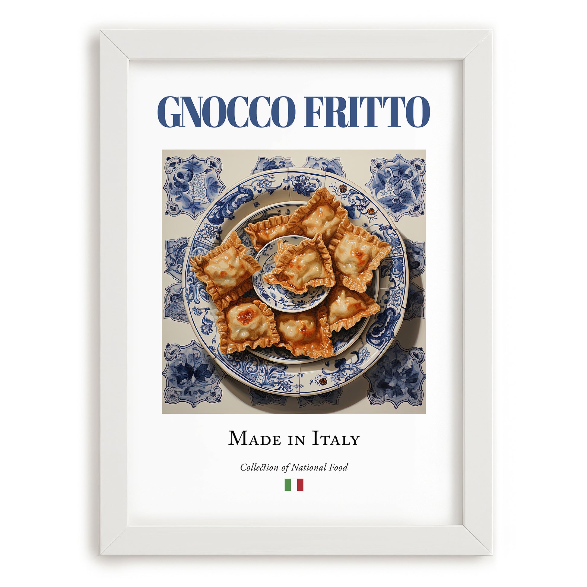 Gnocco fritto – Italian Dish, Restaurant Wall Art, placed in minimal white frame