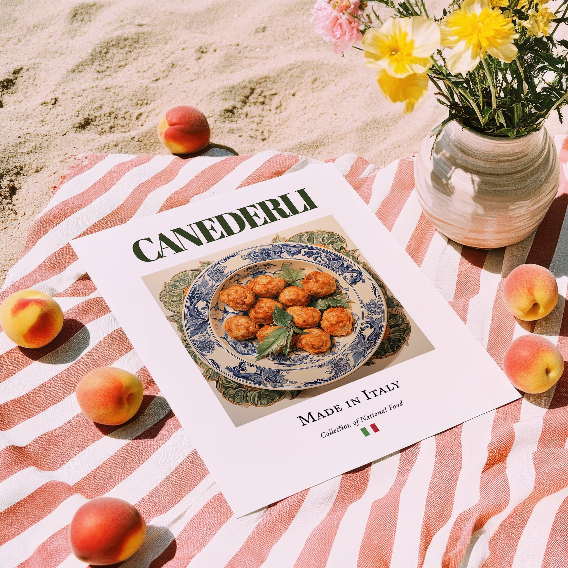 Canederli – Italian Dish, Restaurant Poster, unframed on coastal sand