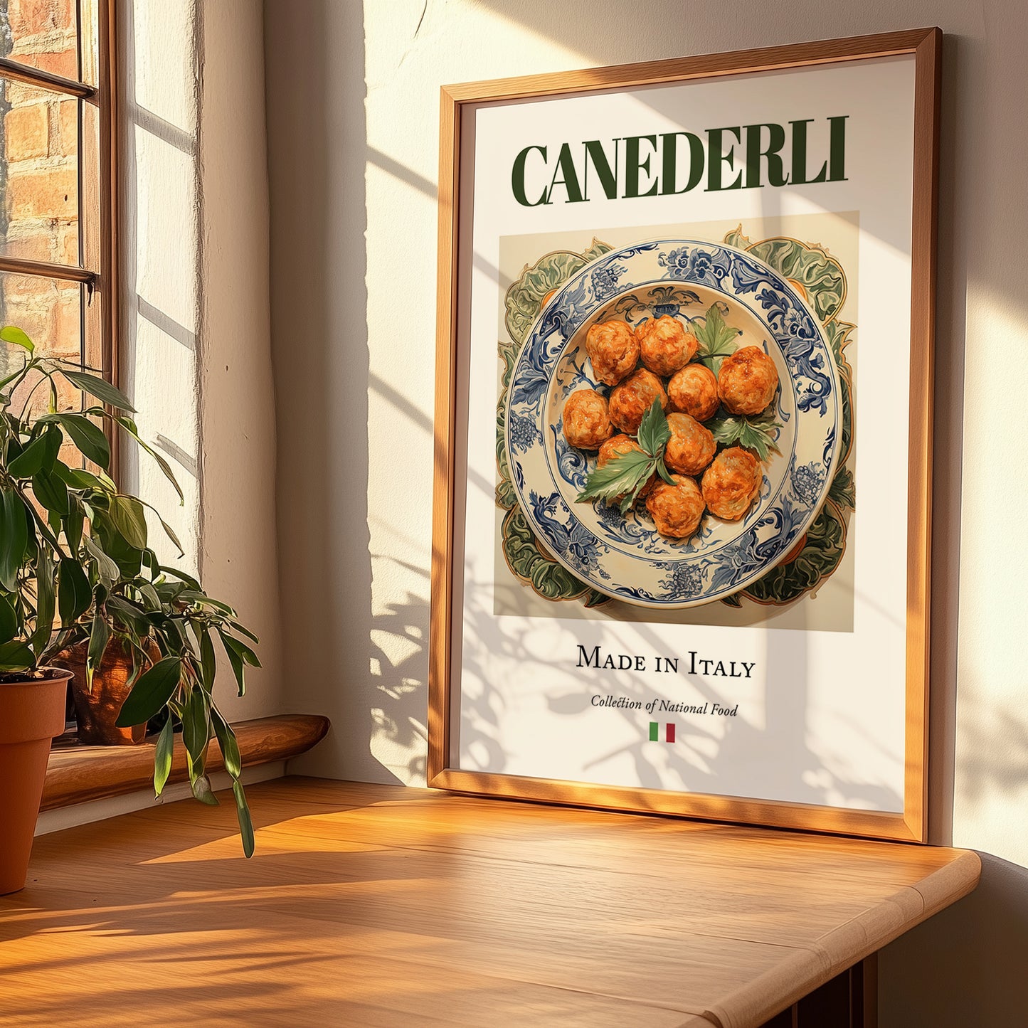 Canederli – Italian Dish, Restaurant Poster, no-text version framed in wood