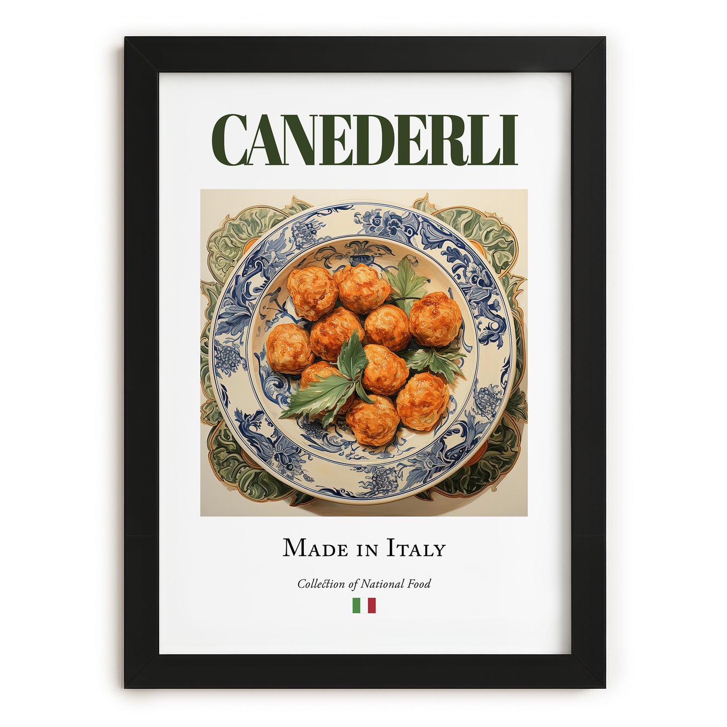 Canederli – Italian Dish, Restaurant Poster, in sleek black frame