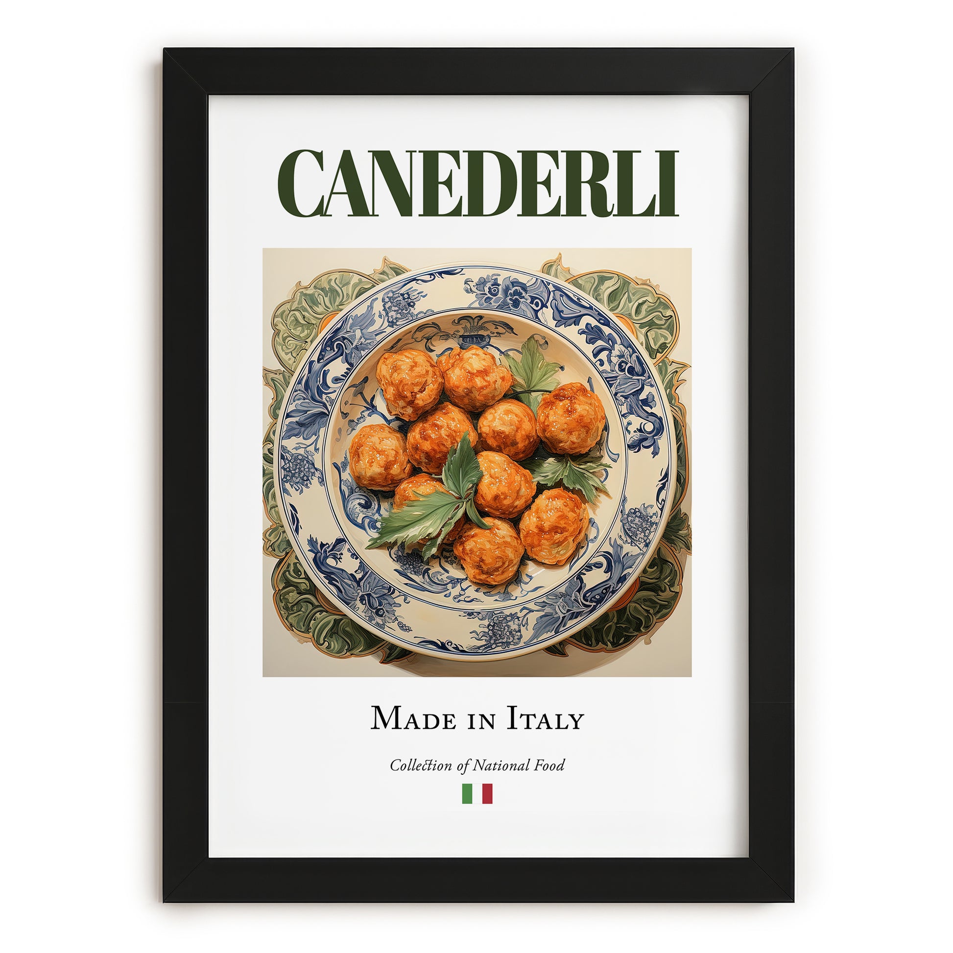 Canederli – Italian Dish, Restaurant Poster, in sleek black frame