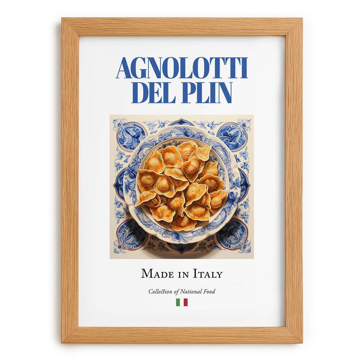 Agnolotti del plin – Italian Pasta, Osteria Illustration, set in oak frame