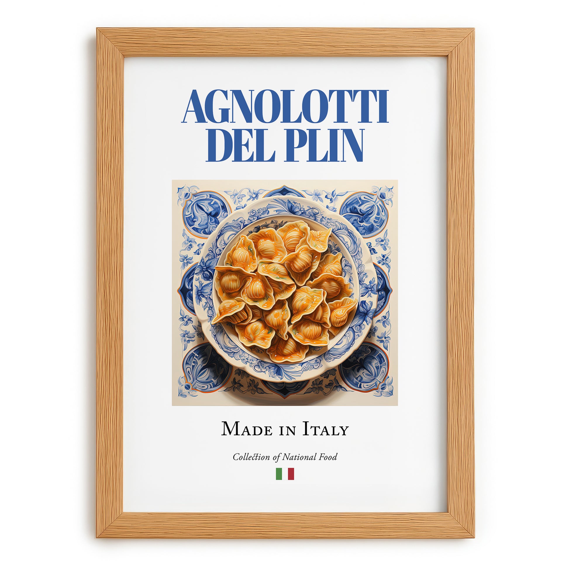 Agnolotti del plin – Italian Pasta, Osteria Illustration, set in oak frame