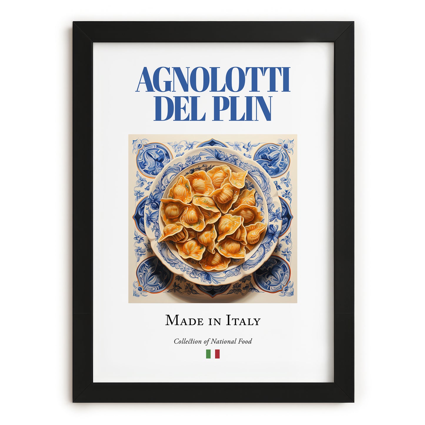 Agnolotti del plin – Italian Pasta, Osteria Illustration, in sleek black frame