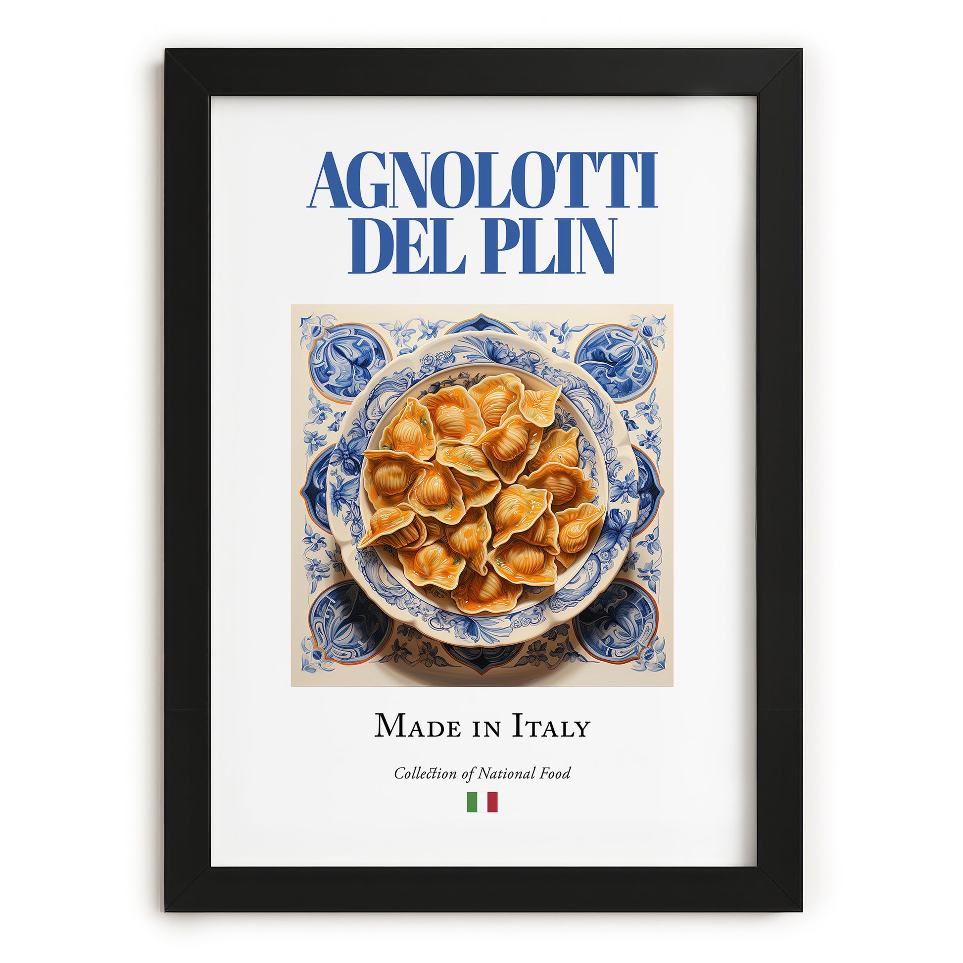 Agnolotti del plin – Italian Pasta, Osteria Illustration, in sleek black frame