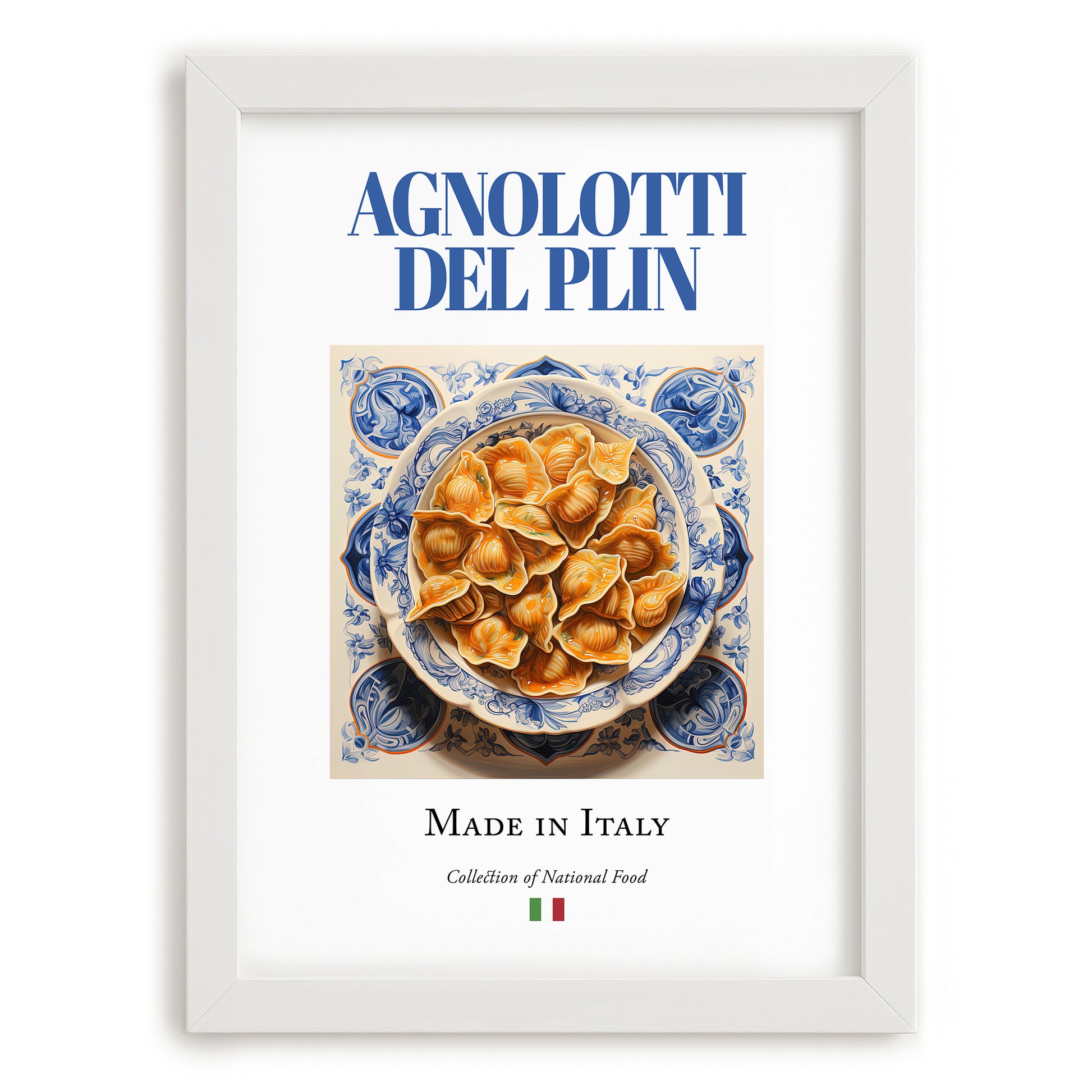 Agnolotti del plin – Italian Pasta, Osteria Illustration, placed in minimal white frame