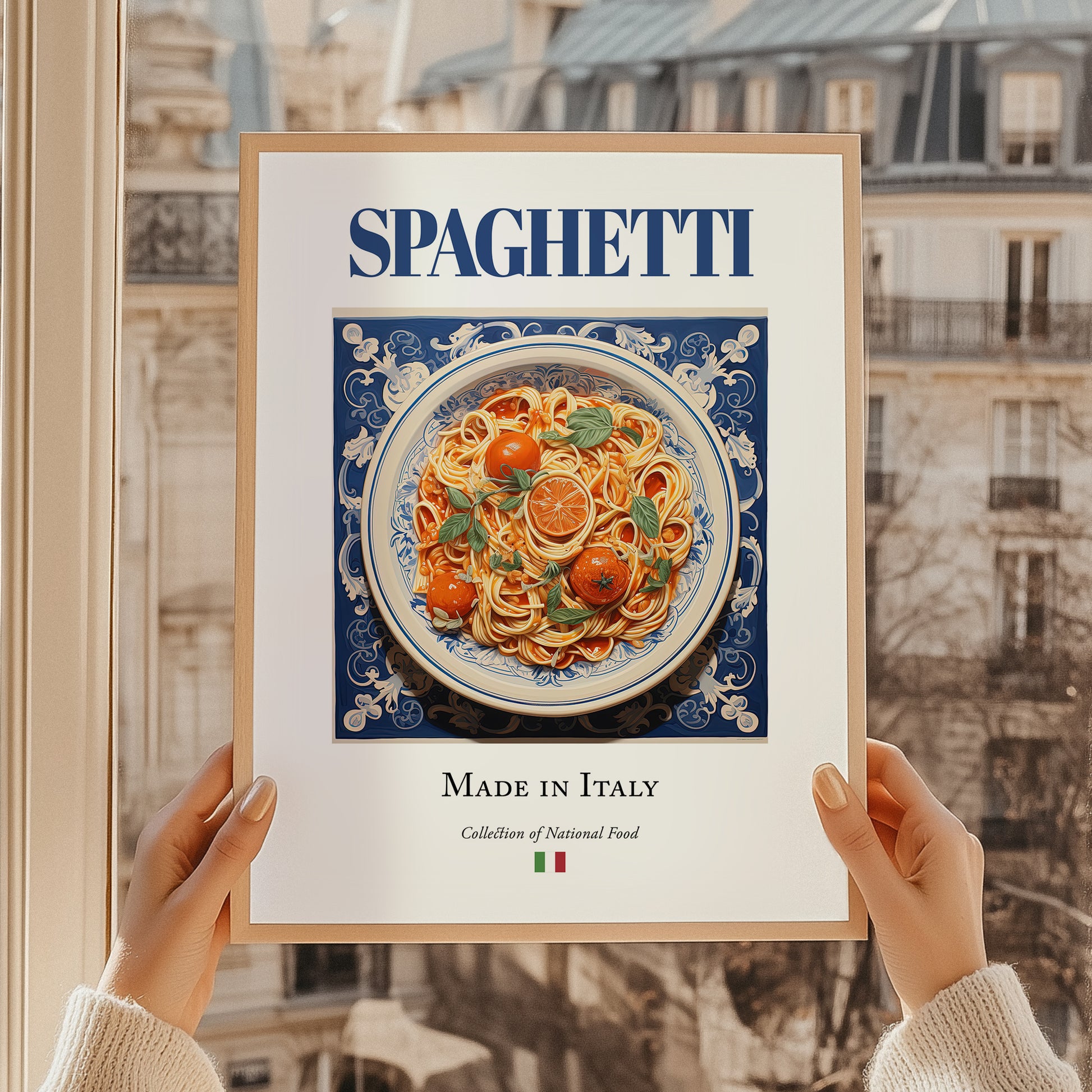 Spaghetti – Italian Pasta, Trattoria Wall Art, styled in a charming Paris street view