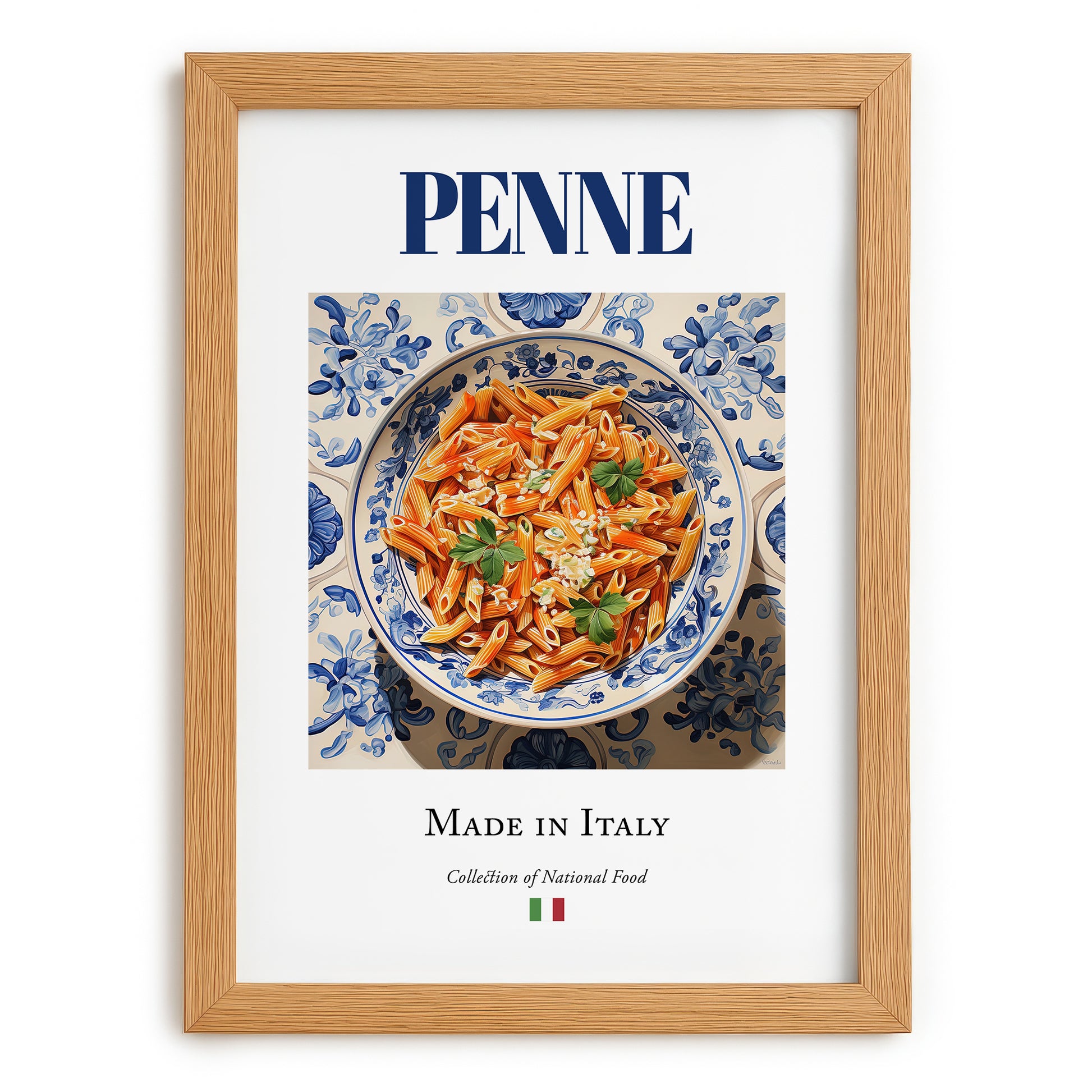 Penne – Italian Pasta, Osteria Illustration, set in oak frame