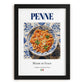 Penne – Italian Pasta, Osteria Illustration, in sleek black frame