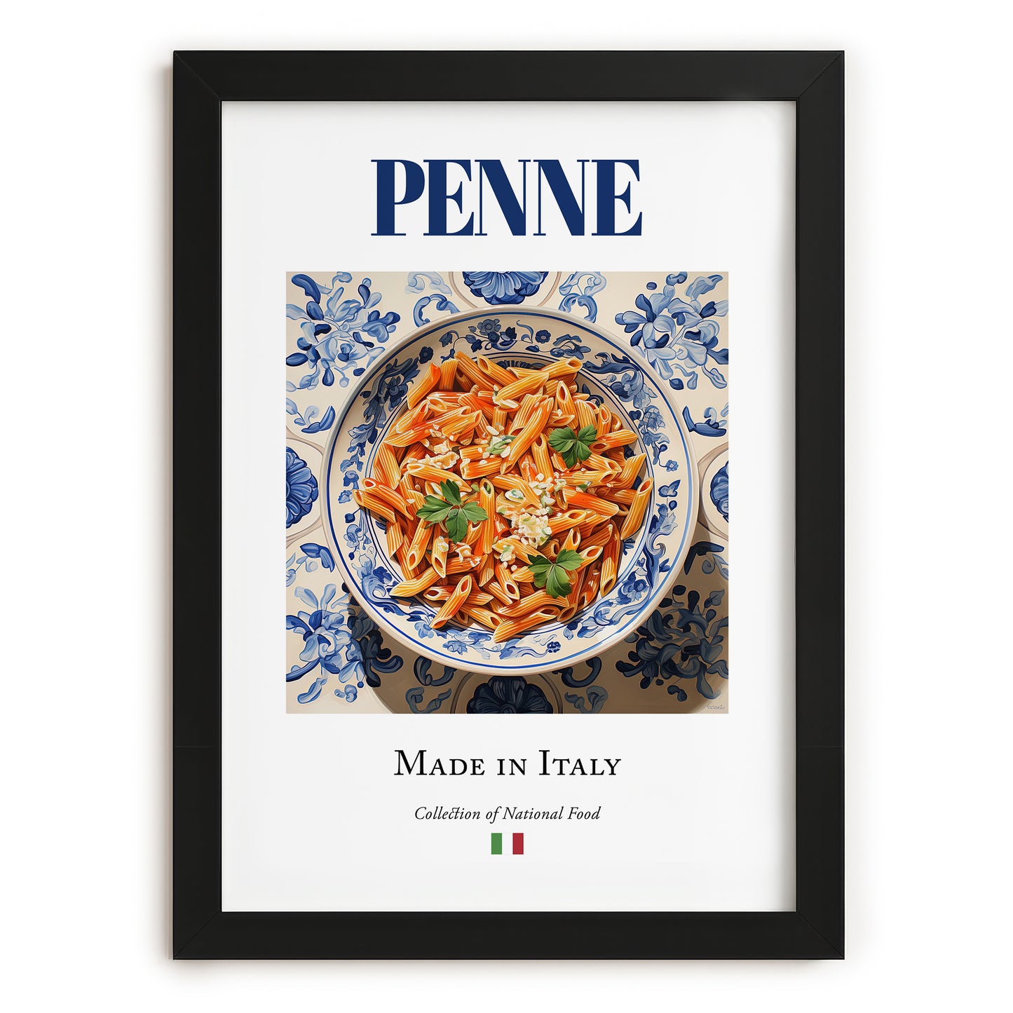 Penne – Italian Pasta, Osteria Illustration, in sleek black frame