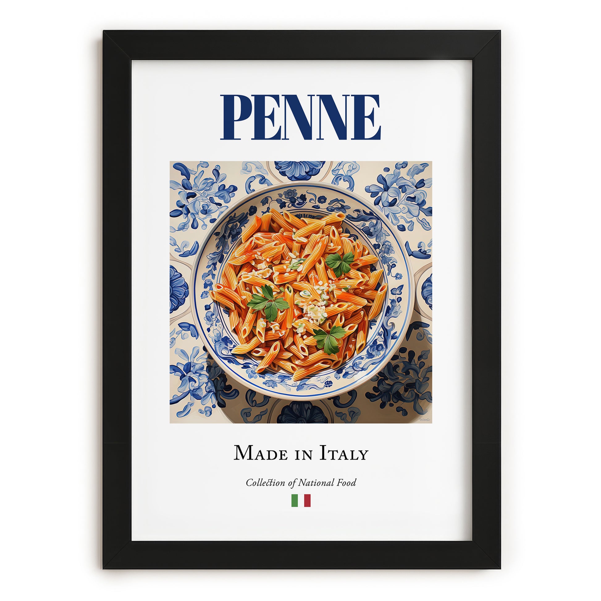 Penne – Italian Pasta, Osteria Illustration, in sleek black frame