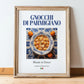 Gnocchi di Parmigiano – Italian Dish, Café Poster, in wooden frame leaning on the floor