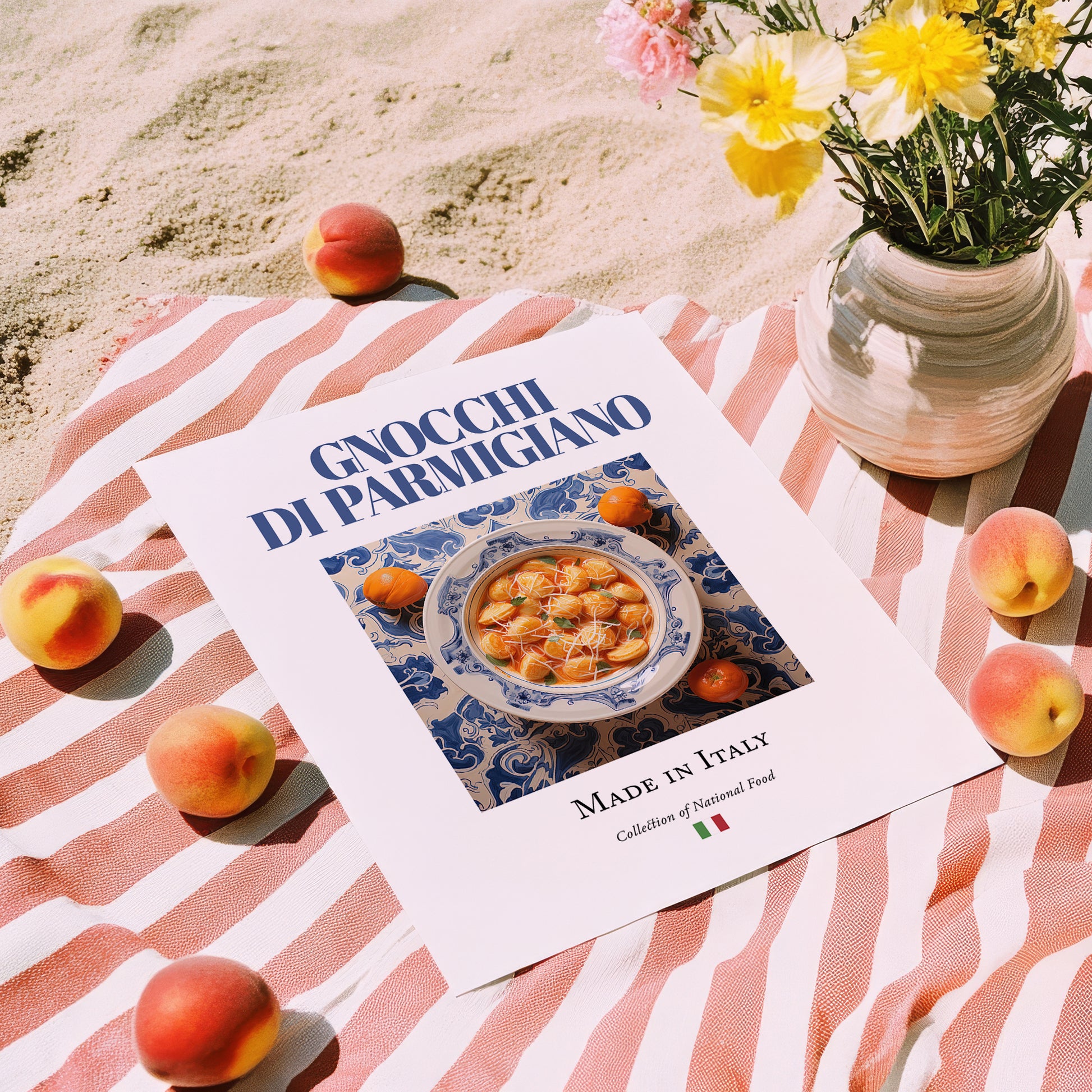 Gnocchi di Parmigiano – Italian Dish, Café Poster, unframed on coastal sand