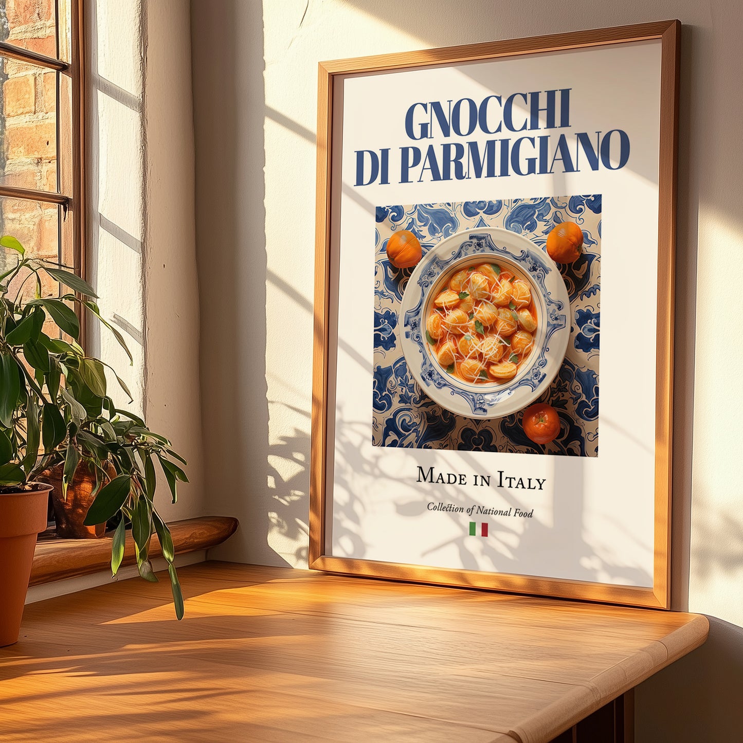 Gnocchi di Parmigiano – Italian Dish, Café Poster, no-text version framed in wood