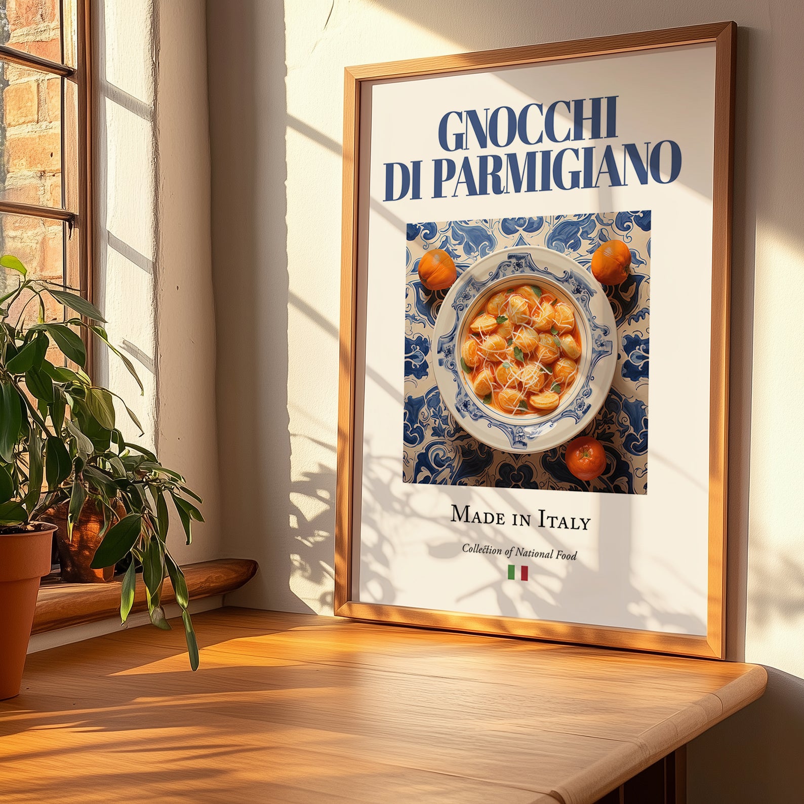 Gnocchi di Parmigiano – Italian Dish, Café Poster, no-text version framed in wood
