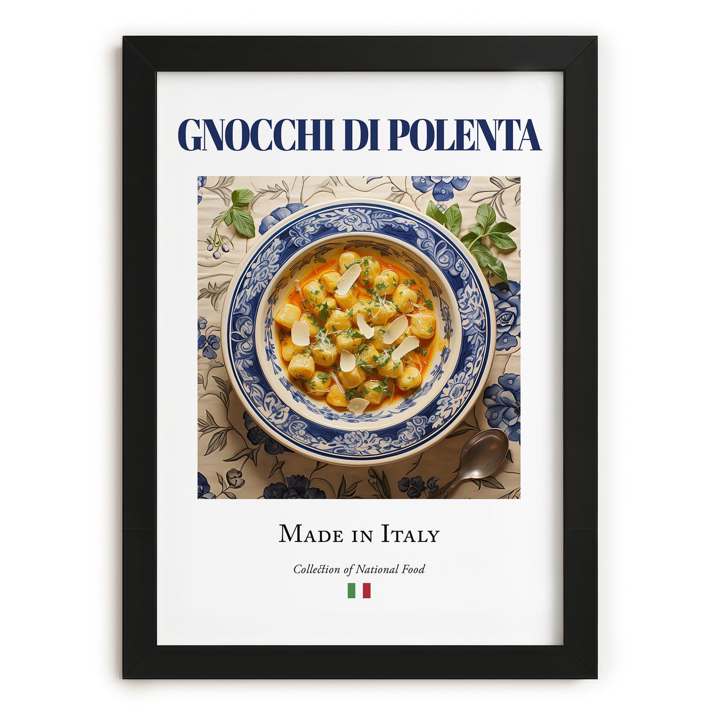 Gnocchi di Polenta – Italian Dish, Bistro Painting, in sleek black frame
