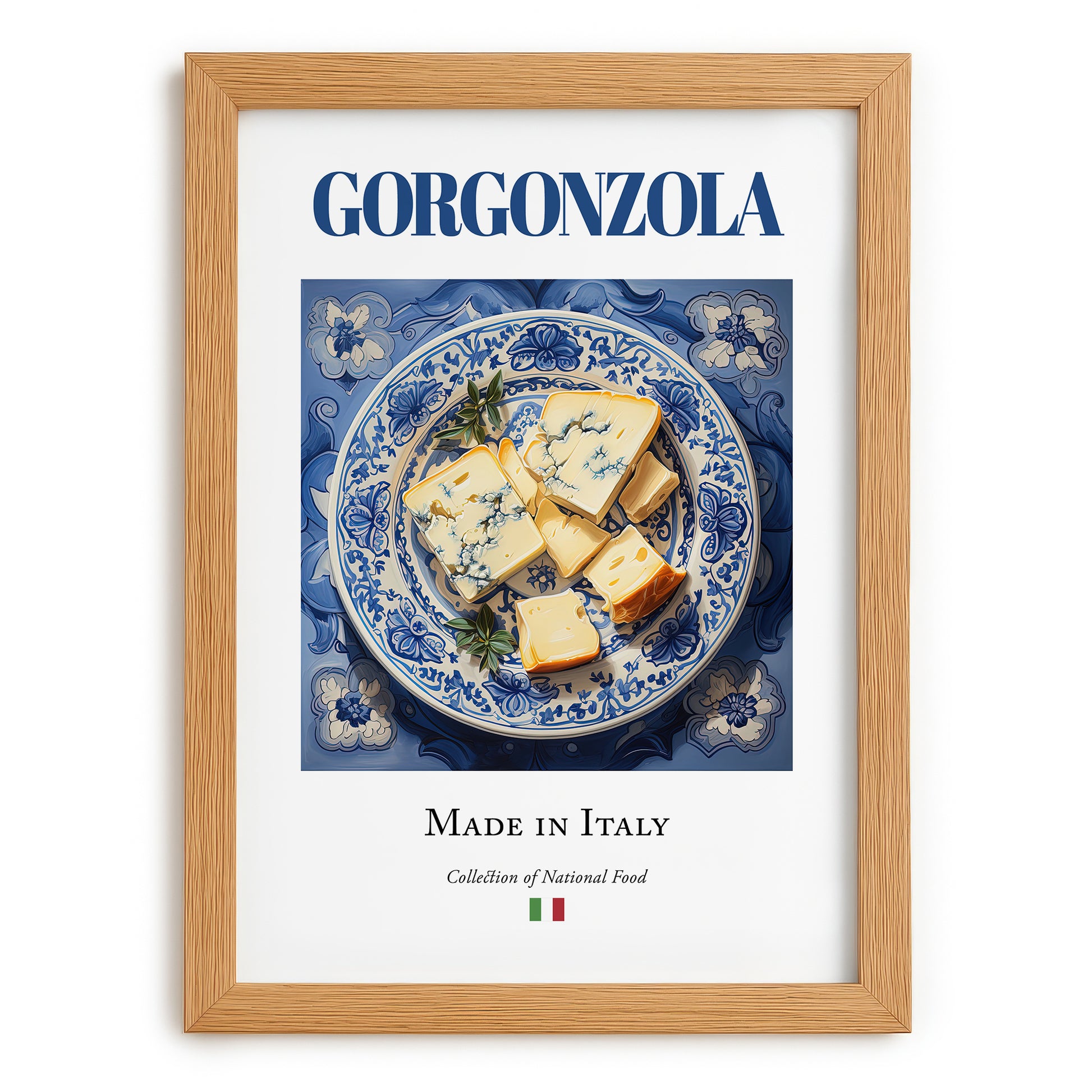 Gorgonzola – Italian Cheese Dish, Farmhouse Kitchen Print, set in oak frame