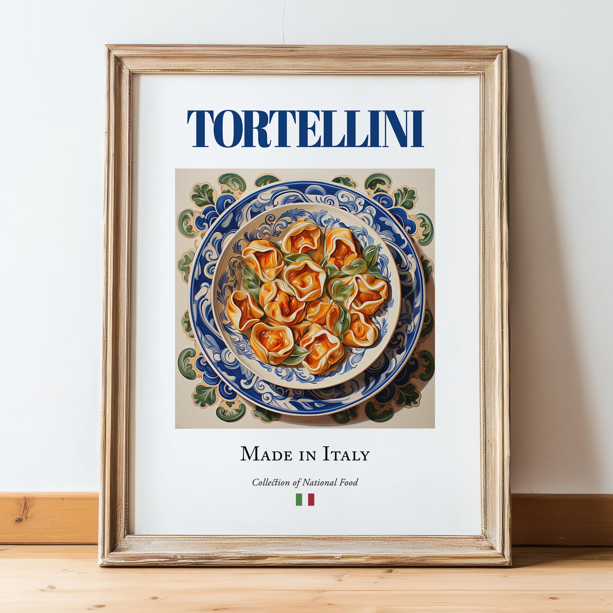 Tortellini – Italian Pasta, Osteria Wall Decor, in wooden frame leaning on the floor