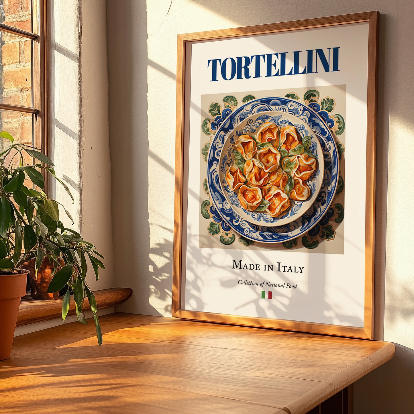 Tortellini – Italian Pasta, Osteria Wall Decor, no-text version framed in wood