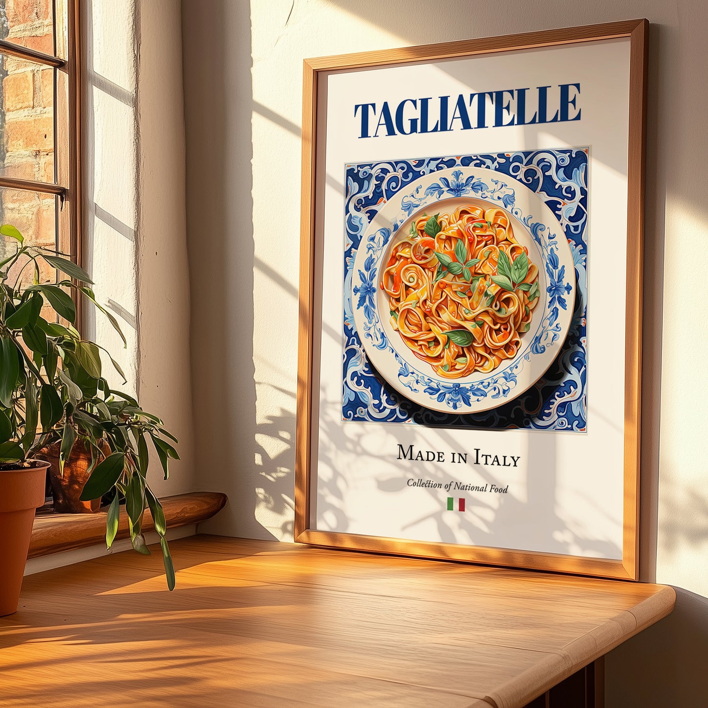 Tagliatelle – Italian Pasta, Trattoria Print, no-text version framed in wood