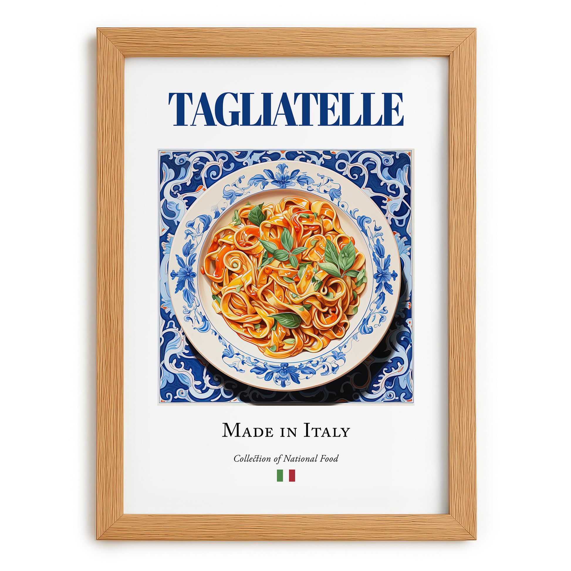 Tagliatelle – Italian Pasta, Trattoria Print, set in oak frame